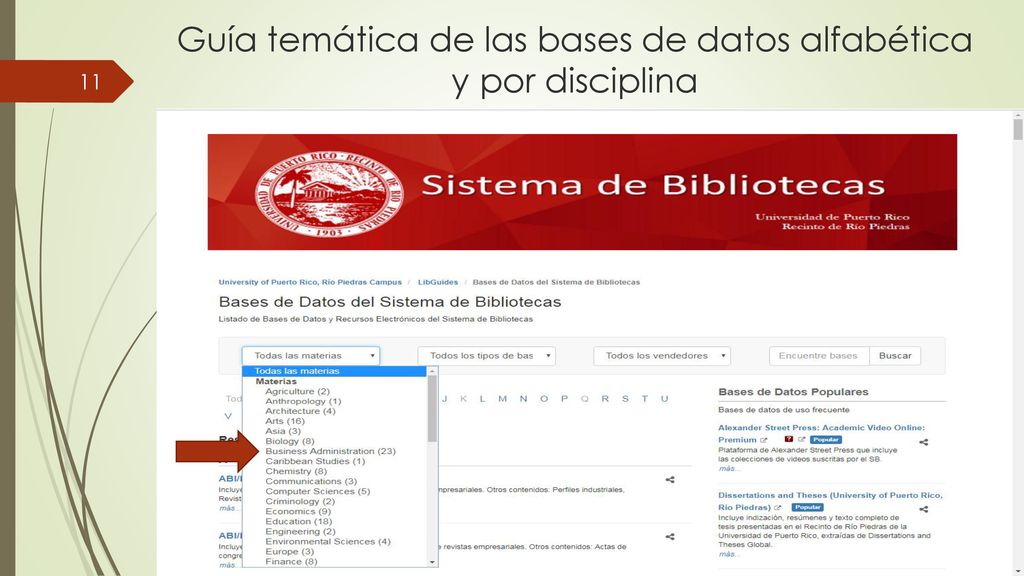 Guía temática de las bases de datos alfabética y por disciplina