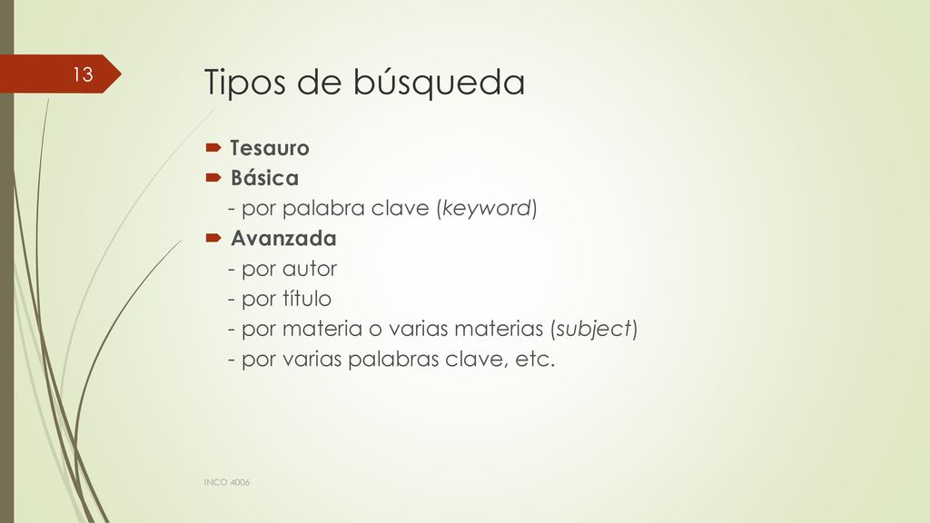 Tipos de búsqueda Tesauro Básica - por palabra clave (keyword)