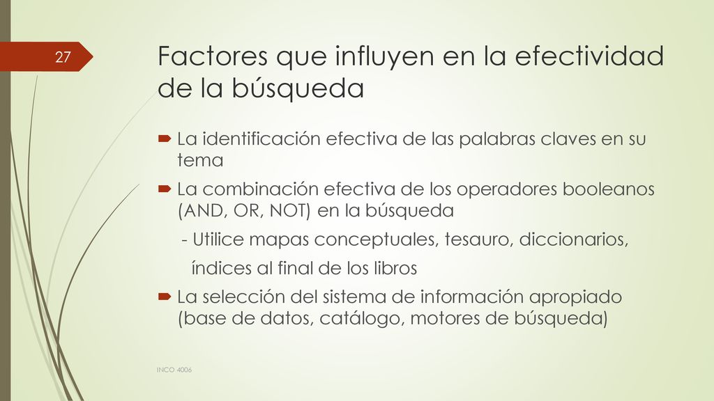 Factores que influyen en la efectividad de la búsqueda
