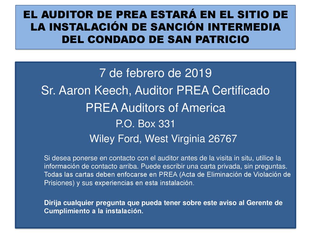 Sr. Aaron Keech, Auditor PREA Certificado PREA Auditors of America