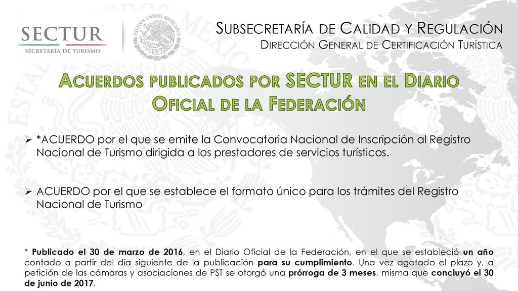 Acuerdos publicados por SECTUR en el Diario Oficial de la Federación