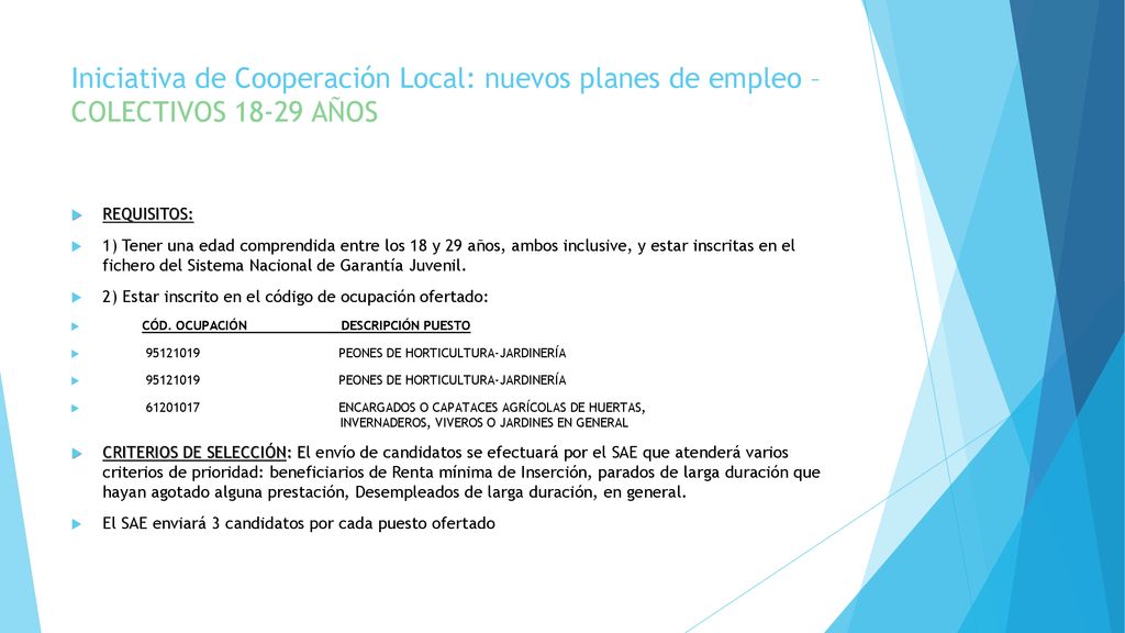 Iniciativa de Cooperación Local: nuevos planes de empleo – COLECTIVOS AÑOS