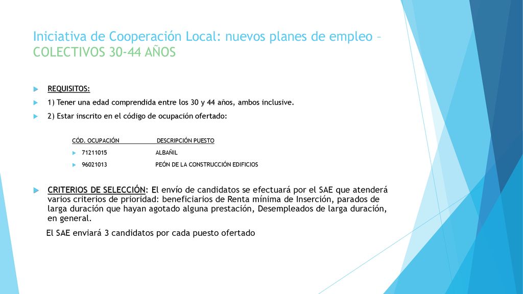Iniciativa de Cooperación Local: nuevos planes de empleo – COLECTIVOS AÑOS