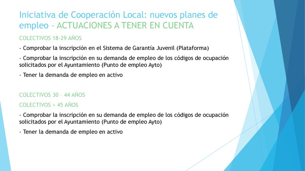 Iniciativa de Cooperación Local: nuevos planes de empleo – ACTUACIONES A TENER EN CUENTA