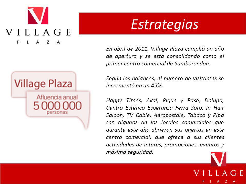 Estrategias En abril de 2011, Village Plaza cumplió un año de apertura y se está consolidando como el primer centro comercial de Samborondón.