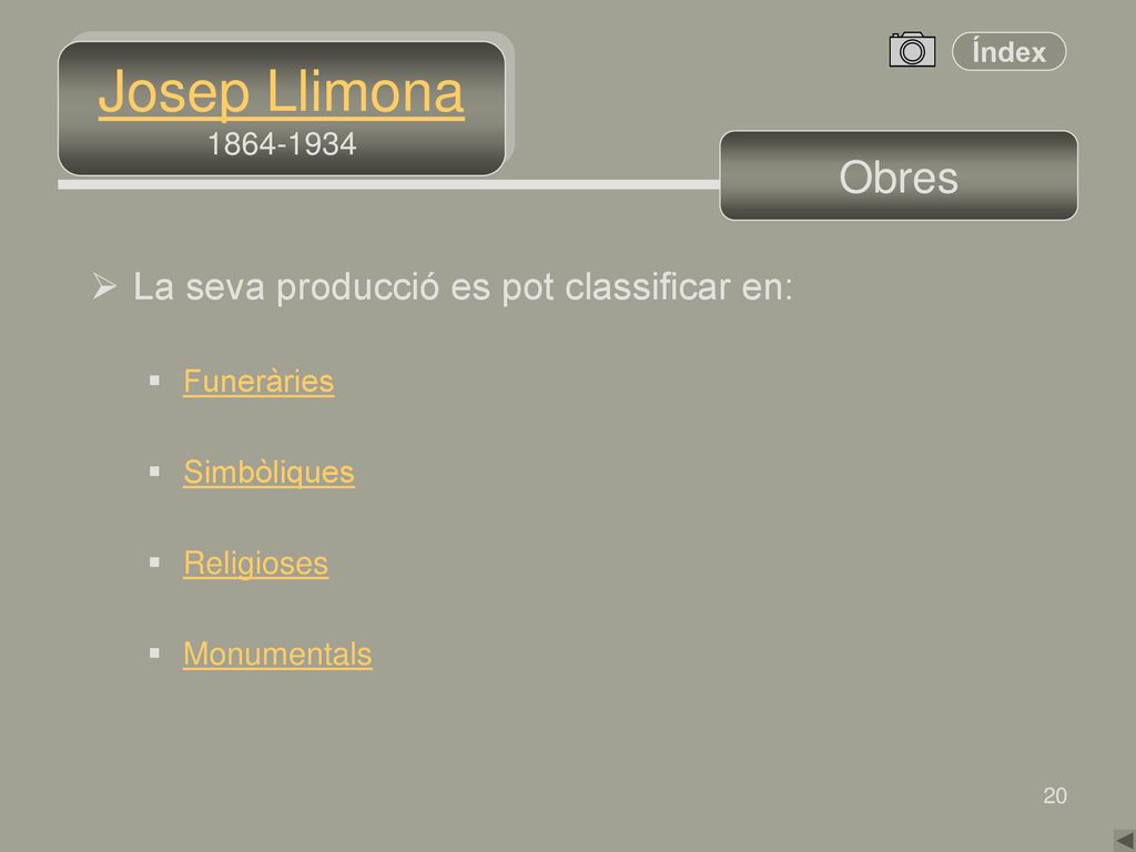 Josep Llimona Obres La seva producció es pot classificar en:
