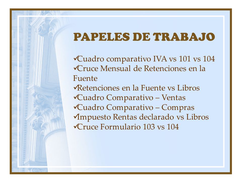 PAPELES DE TRABAJO Cuadro comparativo IVA vs 101 vs 104
