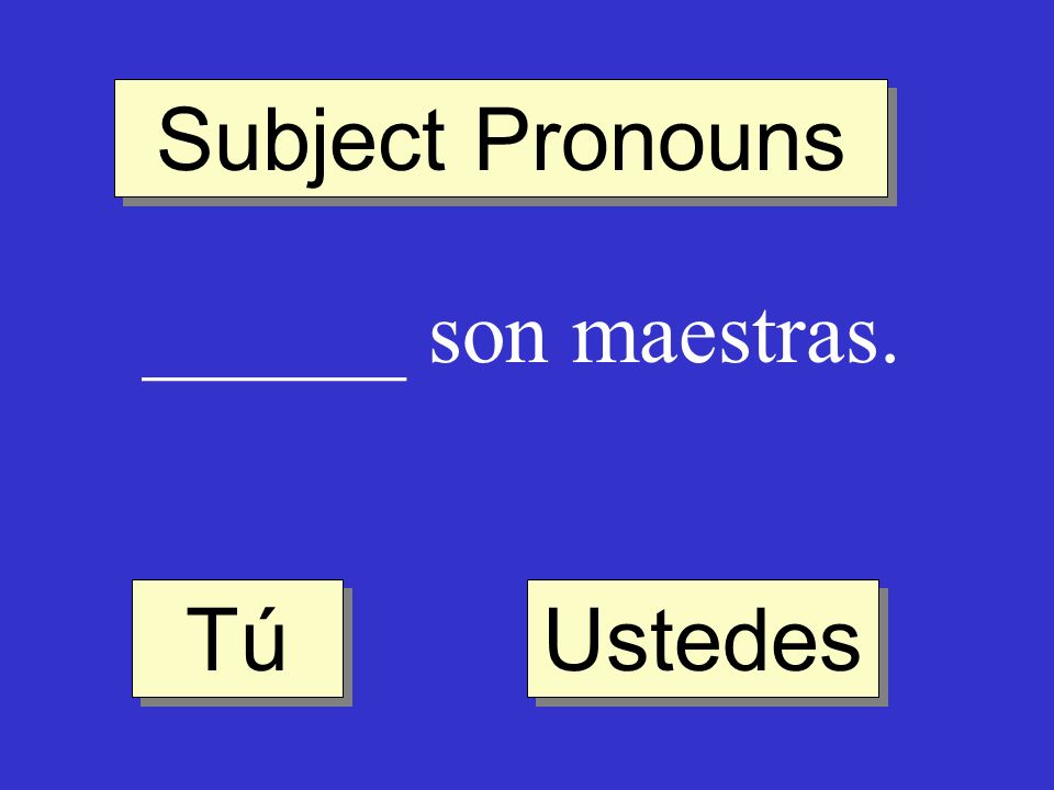 Subject Pronouns ______ son maestras. Tú Ustedes
