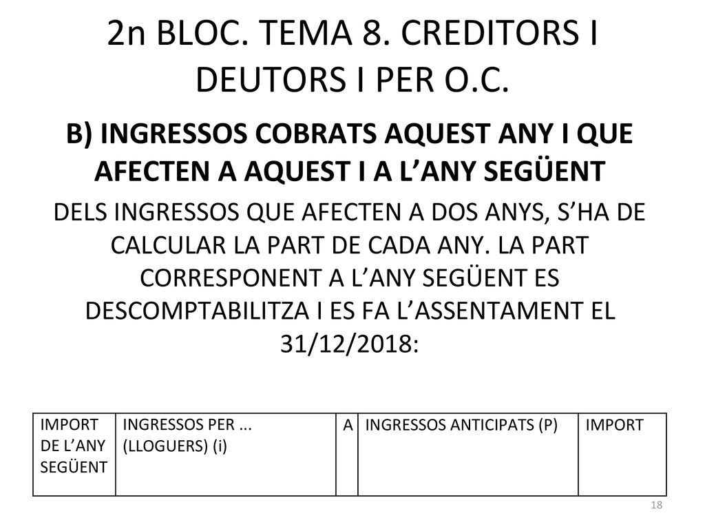 2n BLOC. TEMA 8. CREDITORS I DEUTORS I PER O.C.