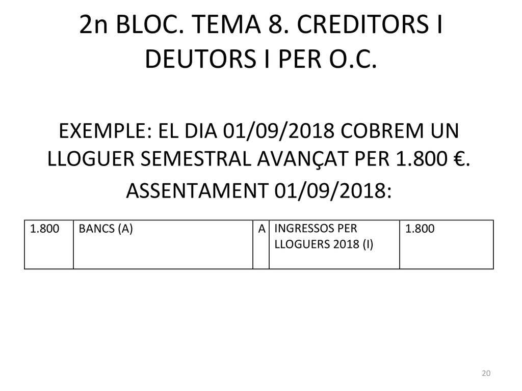2n BLOC. TEMA 8. CREDITORS I DEUTORS I PER O.C.