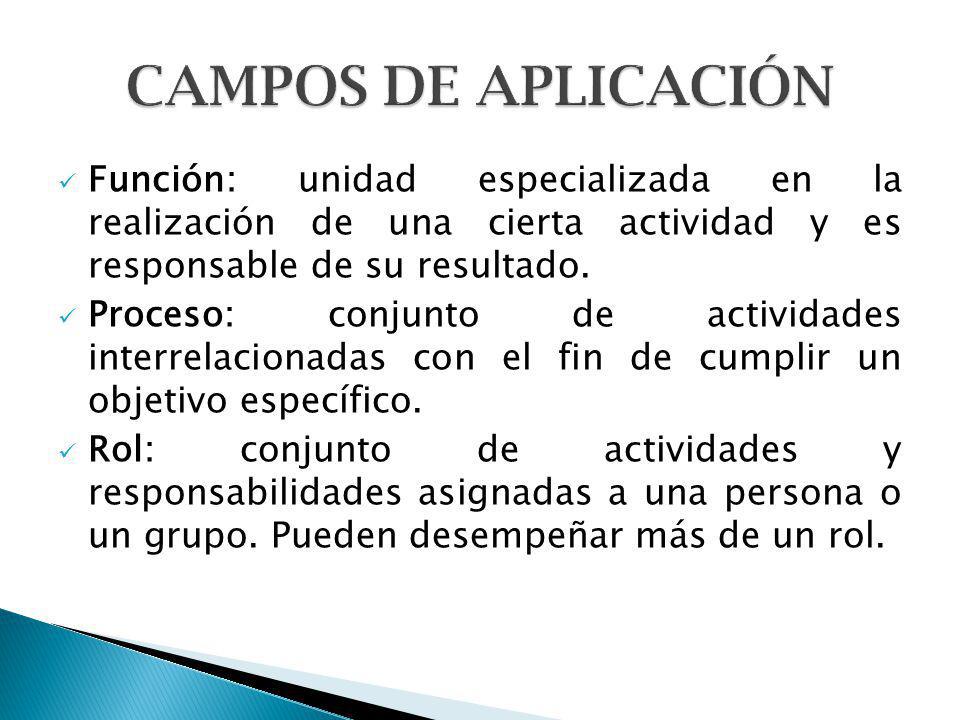 CAMPOS DE APLICACIÓN Función: unidad especializada en la realización de una cierta actividad y es responsable de su resultado.