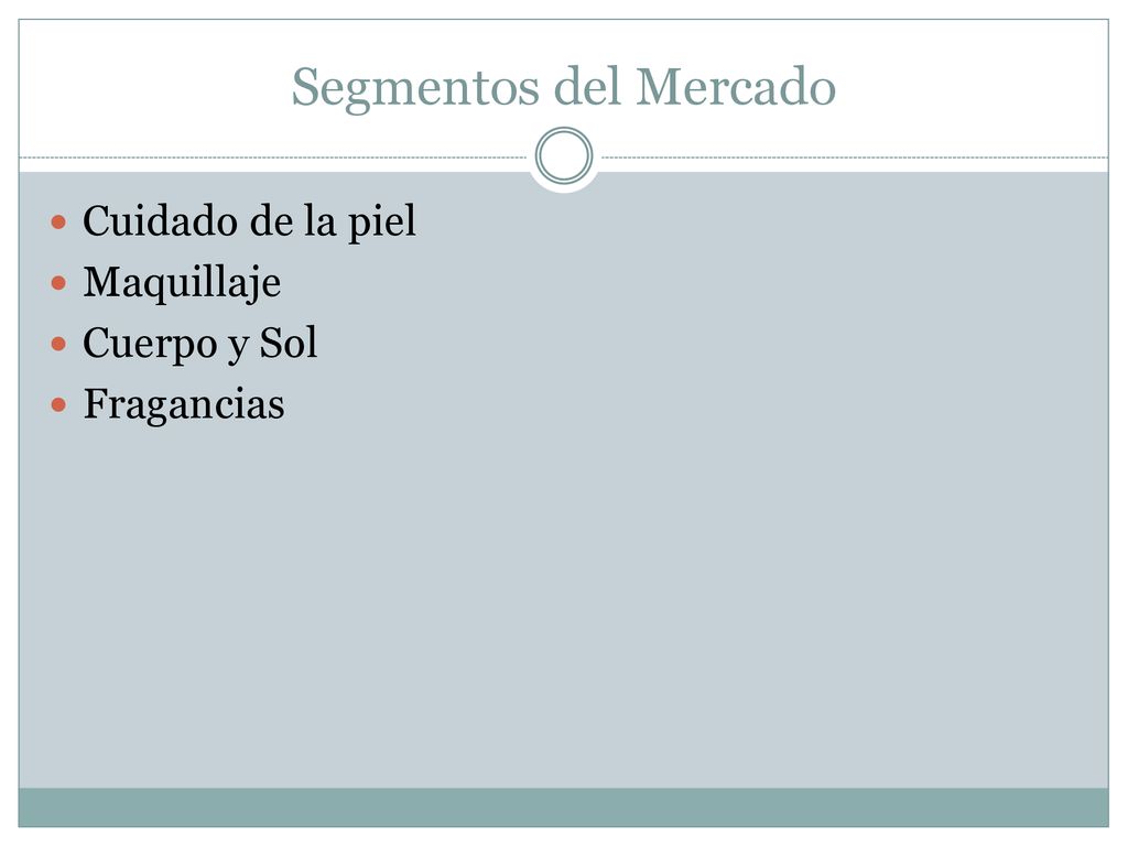 Segmentos del Mercado Cuidado de la piel Maquillaje Cuerpo y Sol