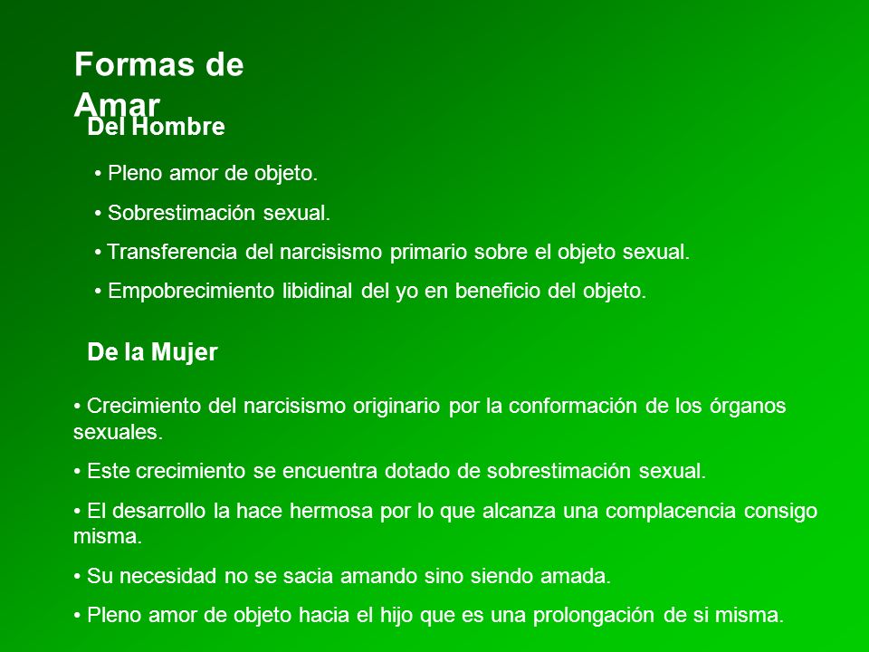 Formas de Amar Del Hombre De la Mujer Pleno amor de objeto.
