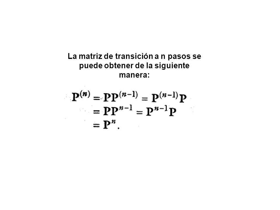 La matriz de transición a n pasos se puede obtener de la siguiente manera:
