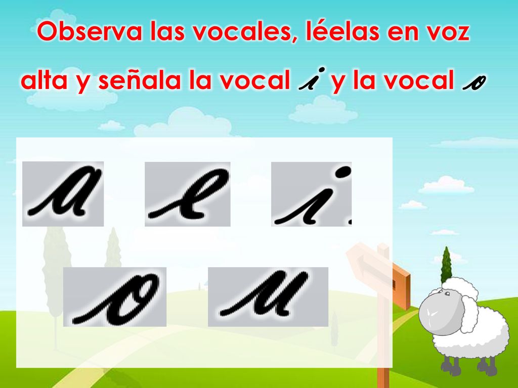 Observa las vocales, léelas en voz alta y señala la vocal i y la vocal o