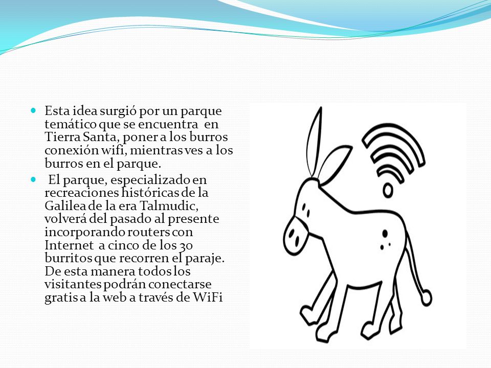 Esta idea surgió por un parque temático que se encuentra en Tierra Santa, poner a los burros conexión wifi, mientras ves a los burros en el parque.
