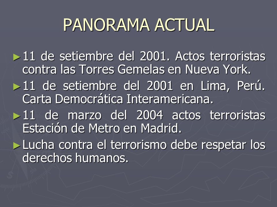 PANORAMA ACTUAL 11 de setiembre del Actos terroristas contra las Torres Gemelas en Nueva York.
