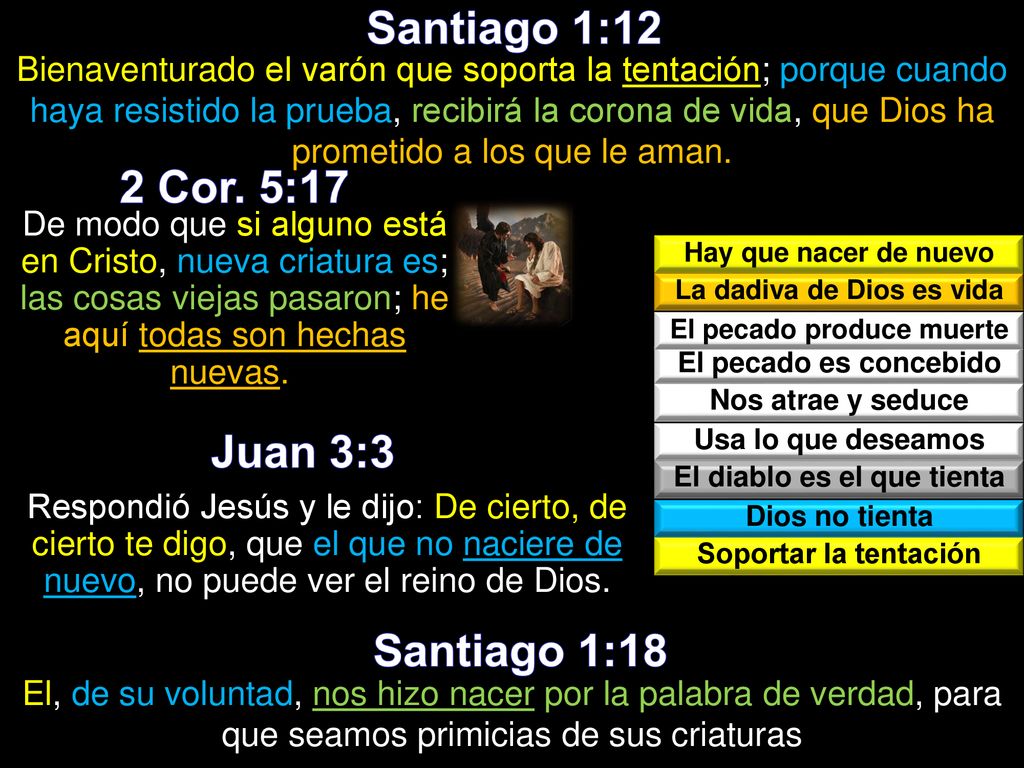 Santiago 1:12 2 Cor. 5:17 Juan 3:3 Santiago 1:18