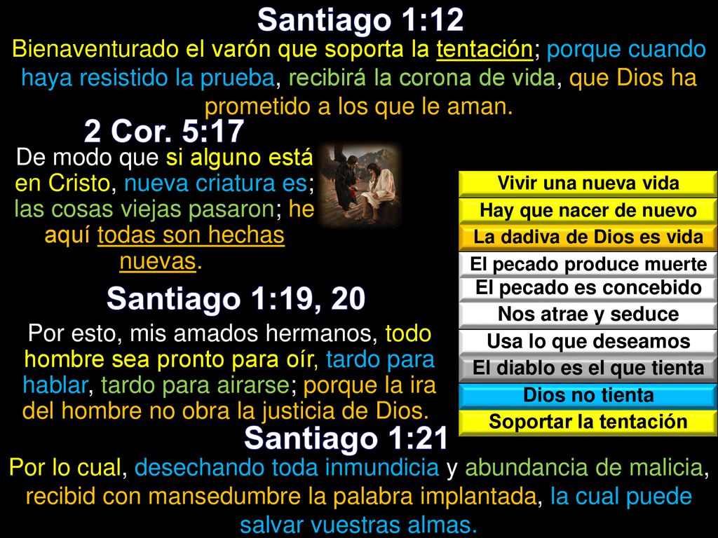 Santiago 1:12 2 Cor. 5:17 Santiago 1:19, 20 Santiago 1:21