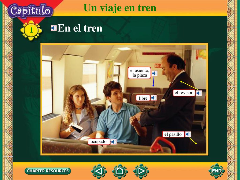 Un viaje en tren En el tren el asiento, la plaza el revisor libre