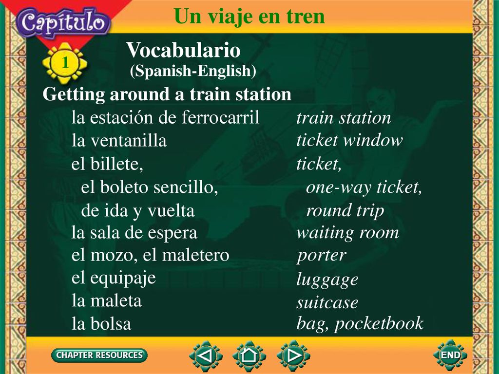 Un viaje en tren Vocabulario Getting around a train station