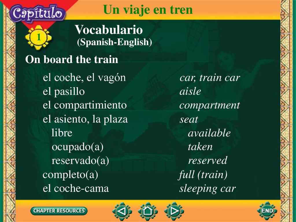 Un viaje en tren Vocabulario On board the train el coche, el vagón