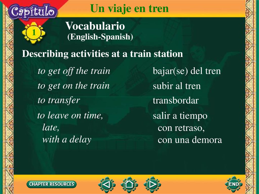 Un viaje en tren Vocabulario Describing activities at a train station