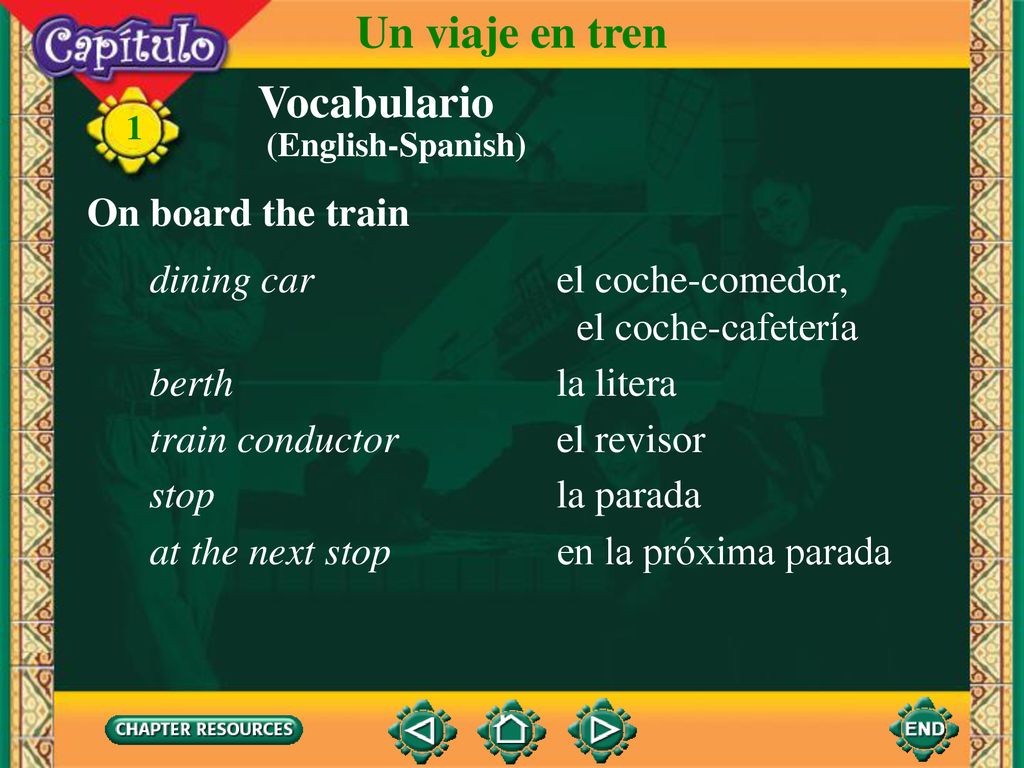Un viaje en tren Vocabulario On board the train dining car
