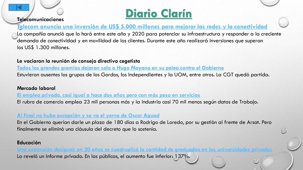 Diario Clarín Telecomunicaciones. Telecom anuncia una inversión de US$ millones para mejorar las redes y la conectividad.