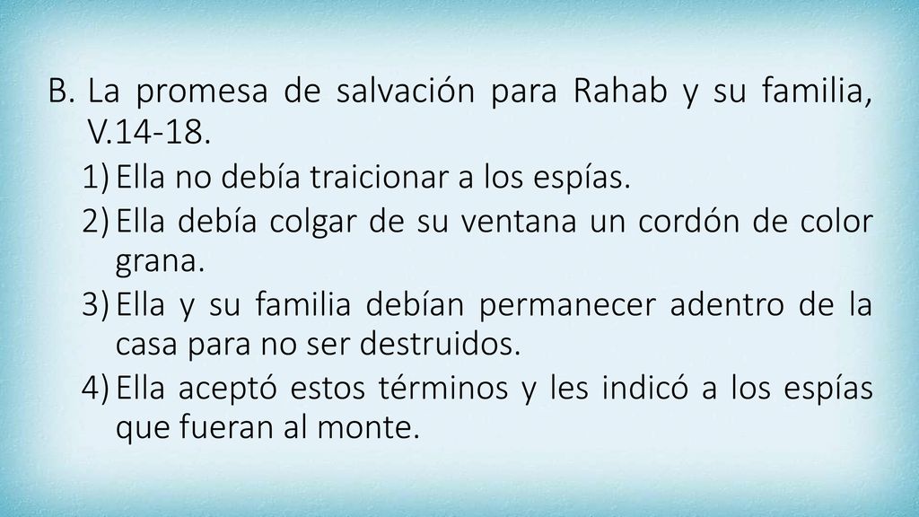 La promesa de salvación para Rahab y su familia, V