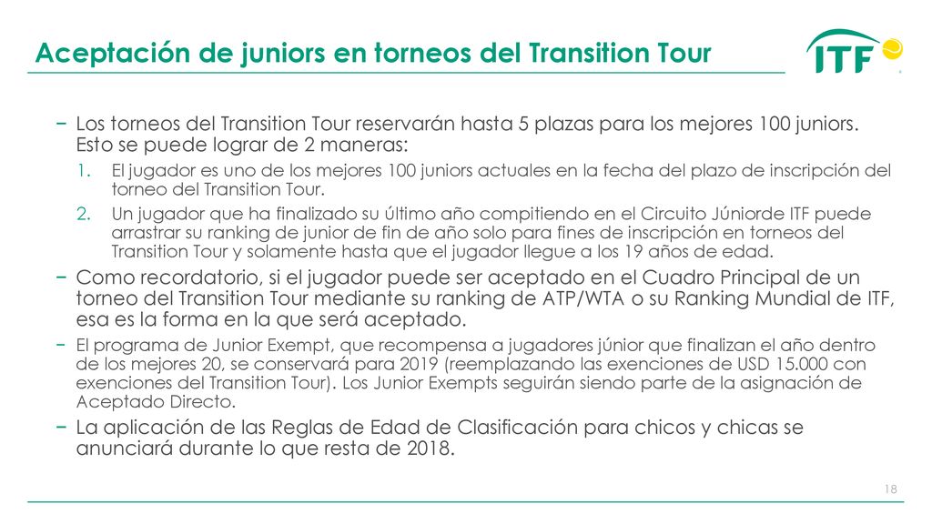 Aceptación de juniors en torneos del Transition Tour