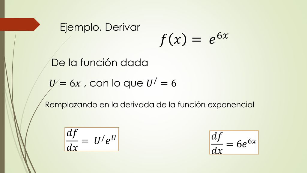 𝑓 𝑥 = 𝑒 6𝑥 Ejemplo. Derivar De la función dada