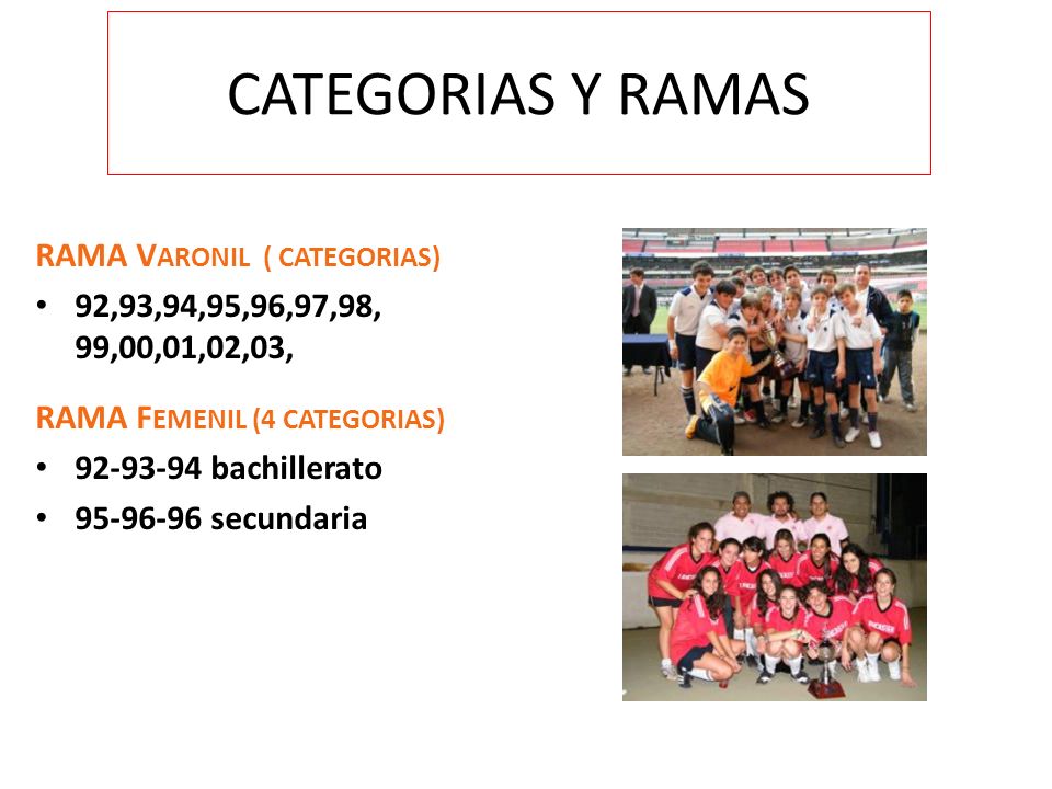 CATEGORIAS Y RAMAS RAMA VARONIL ( CATEGORIAS)
