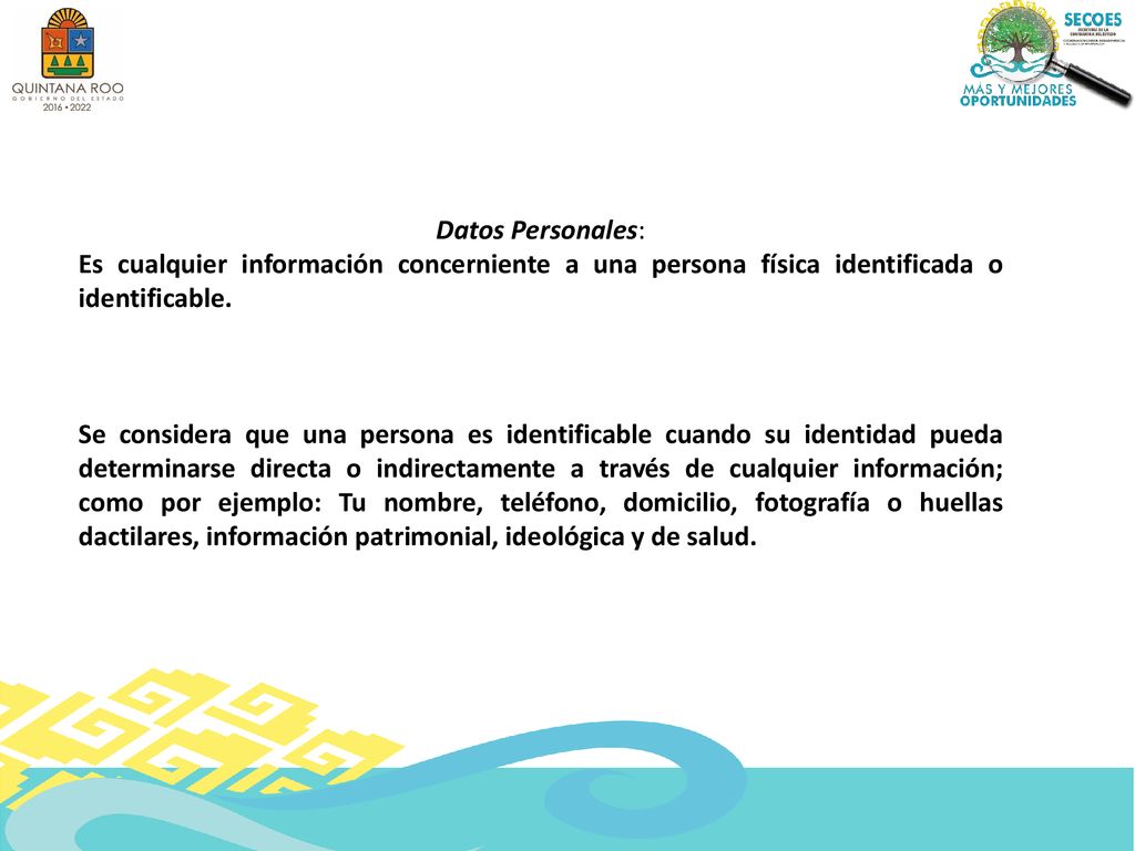 Datos Personales: Es cualquier información concerniente a una persona física identificada o identificable.
