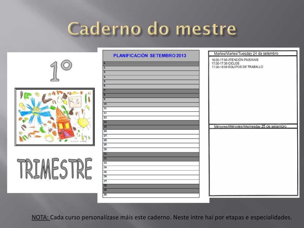 Caderno do mestre NOTA: Cada curso personalízase máis este caderno.