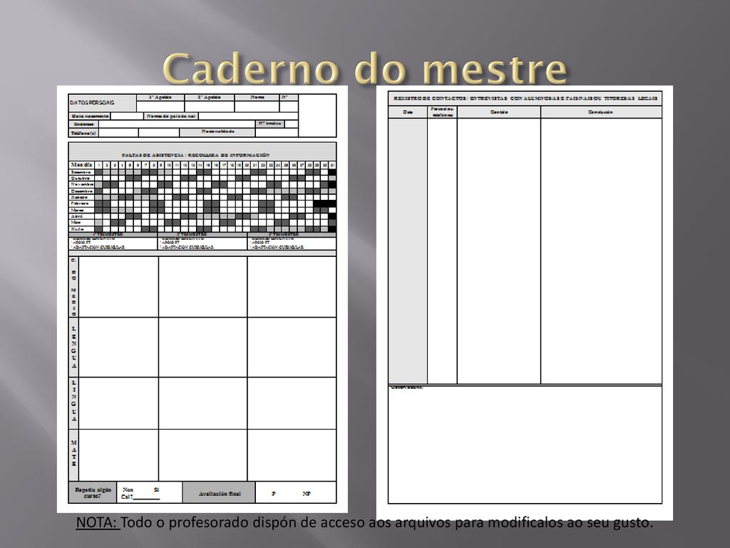 Caderno do mestre NOTA: Todo o profesorado dispón de acceso aos arquivos para modificalos ao seu gusto.