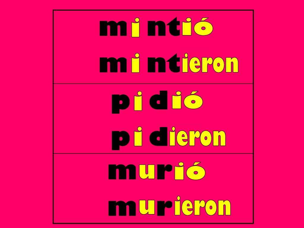 mentir pedir morir 1 i u ió ieron Emphasize the changes.