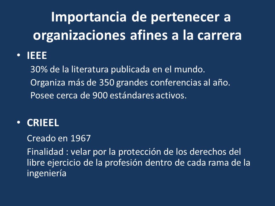 Importancia de pertenecer a organizaciones afines a la carrera