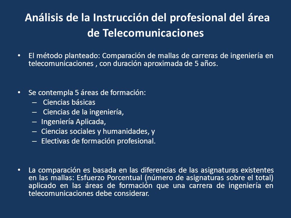 Análisis de la Instrucción del profesional del área de Telecomunicaciones