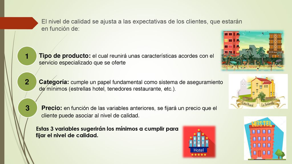 El nivel de calidad se ajusta a las expectativas de los clientes, que estarán en función de: