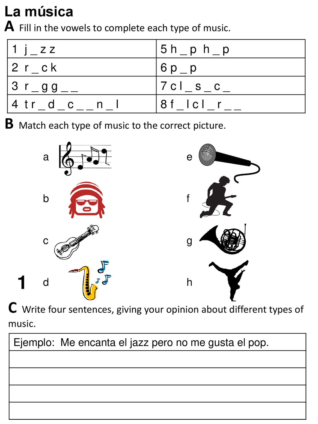 1 A Fill in the vowels to complete each type of music.