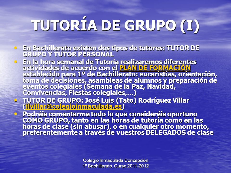 Colegio Inmaculada Concepción 1º Bachillerato. Curso