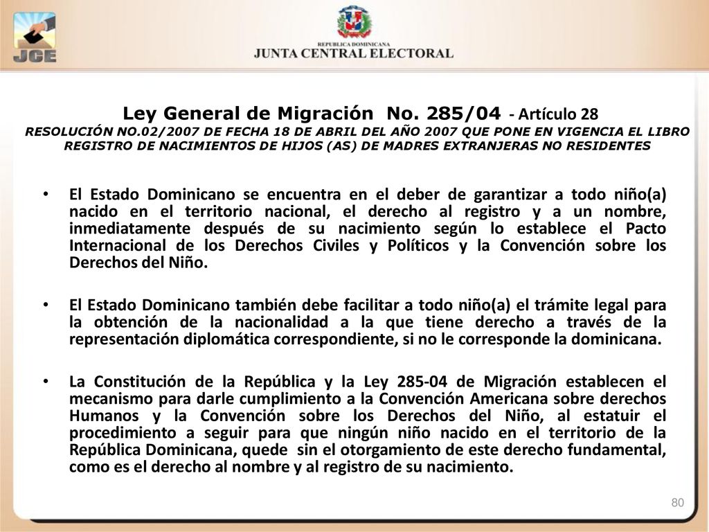 Ley General de Migración No. 285/04 - Artículo 28 RESOLUCIÓN NO
