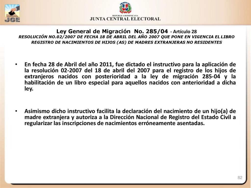 Ley General de Migración No. 285/04 - Artículo 28 RESOLUCIÓN NO