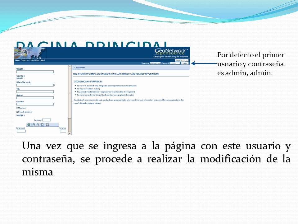 PAGINA PRINCIPAL Por defecto el primer. usuario y contraseña es admin, admin.