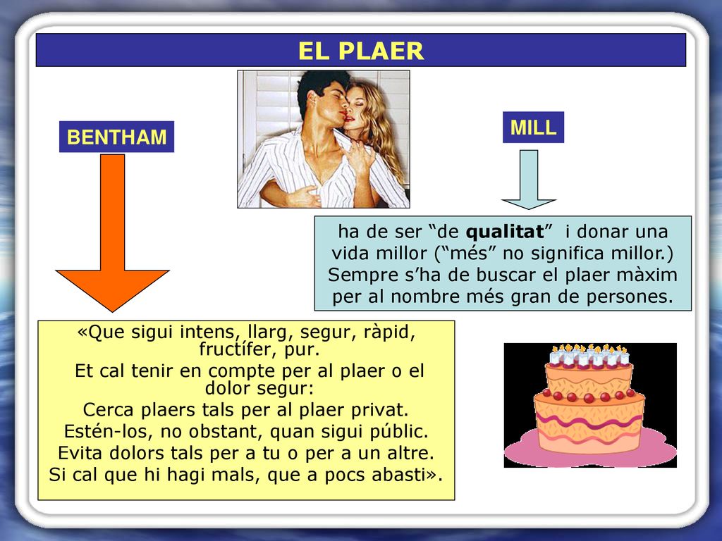 EL PLAER MILL. BENTHAM. ha de ser de qualitat i donar una vida millor ( més no significa millor.)