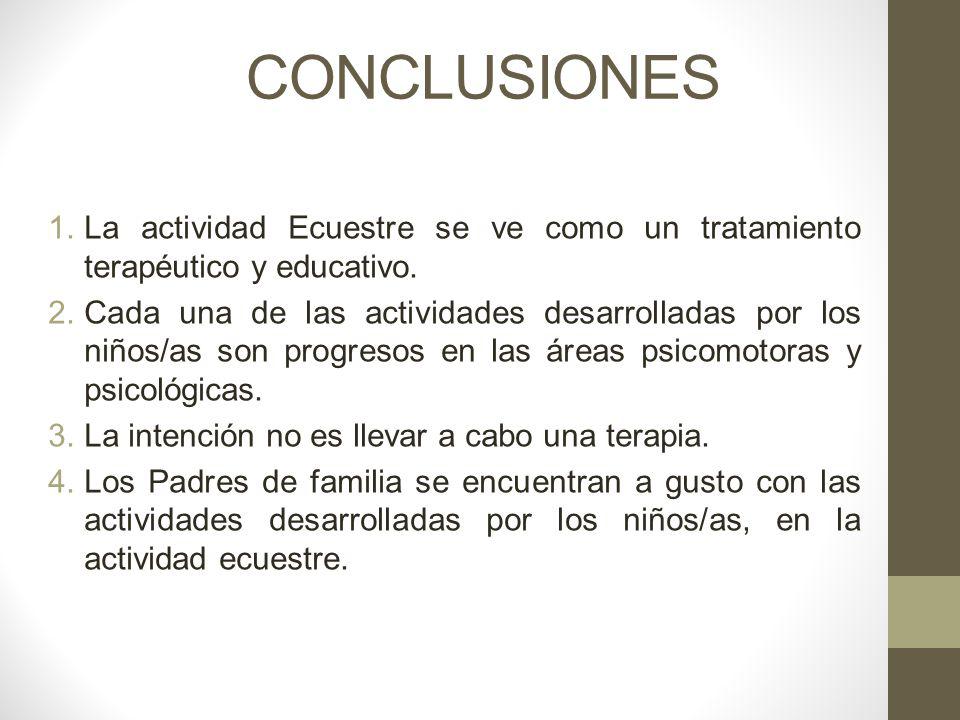 CONCLUSIONES La actividad Ecuestre se ve como un tratamiento terapéutico y educativo.
