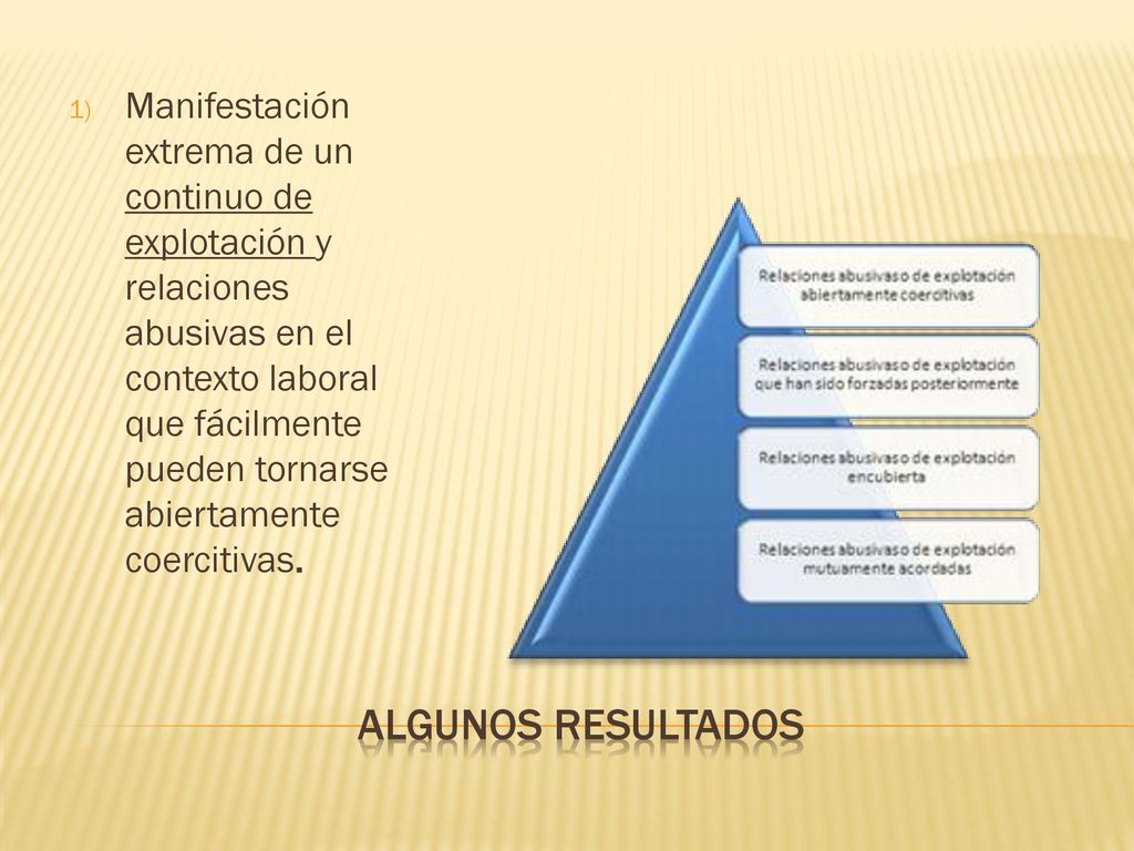 Manifestación extrema de un continuo de explotación y relaciones abusivas en el contexto laboral que fácilmente pueden tornarse abiertamente coercitivas.