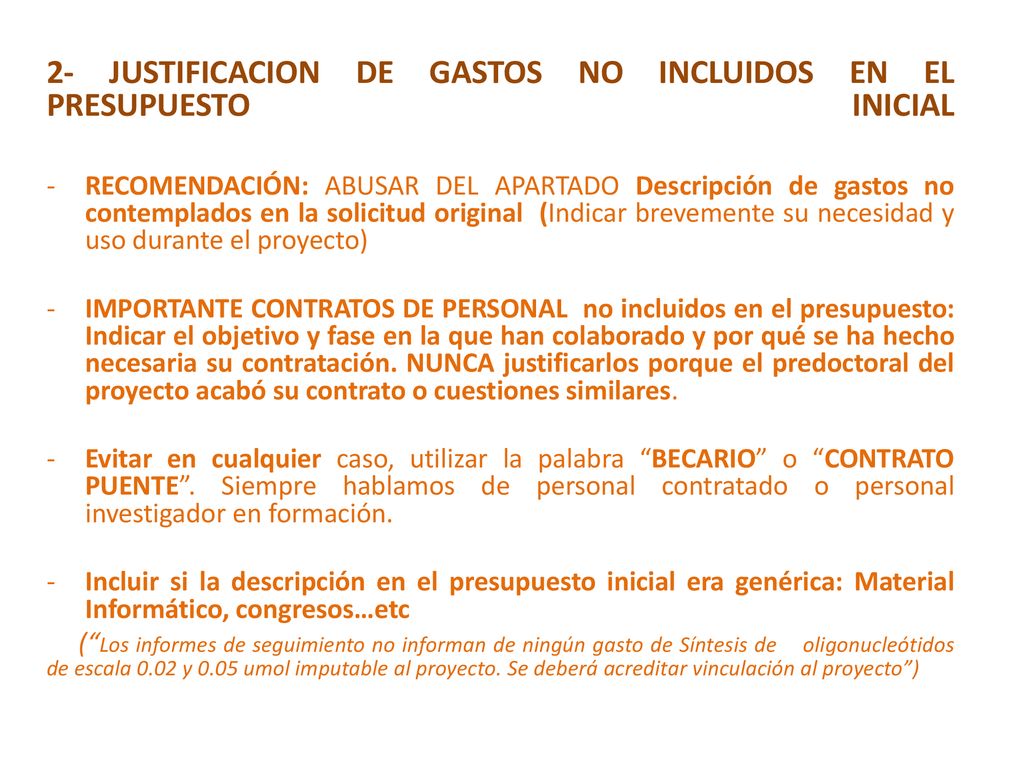 2- JUSTIFICACION DE GASTOS NO INCLUIDOS EN EL PRESUPUESTO INICIAL