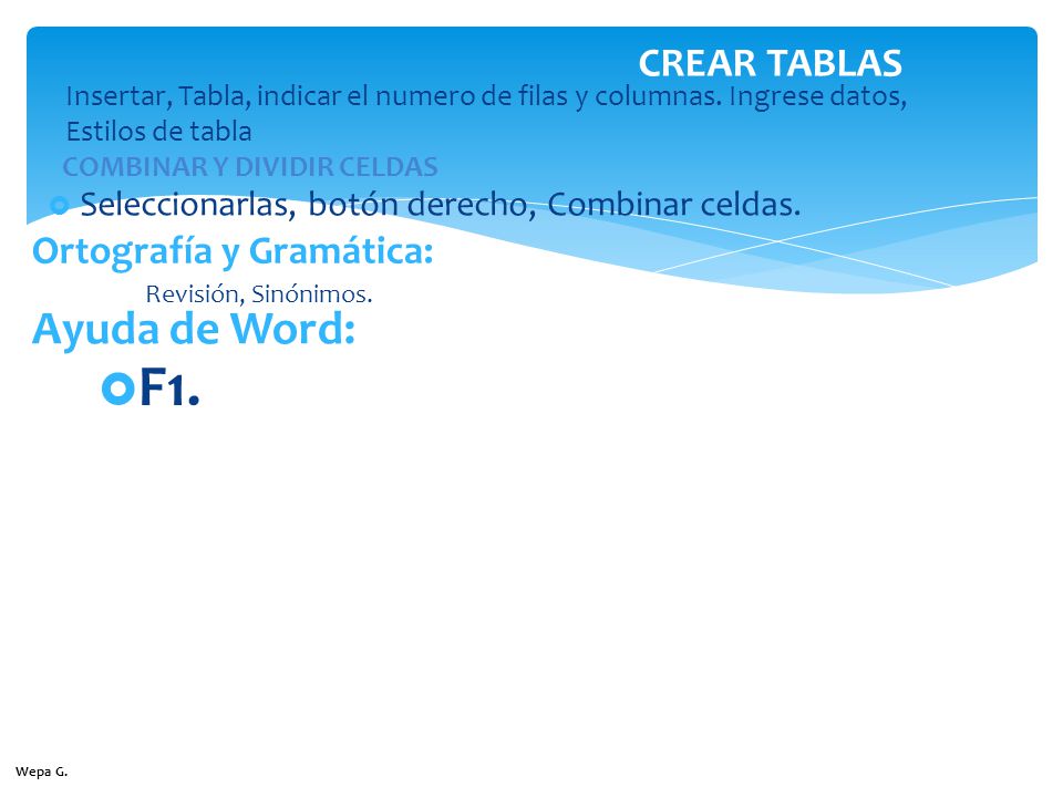 F1. Ayuda de Word: CREAR TABLAS Ortografía y Gramática: